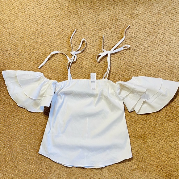 White House Black Market White Cold Shoulder Blouse Size 0 NWT - Picture 4 of 7